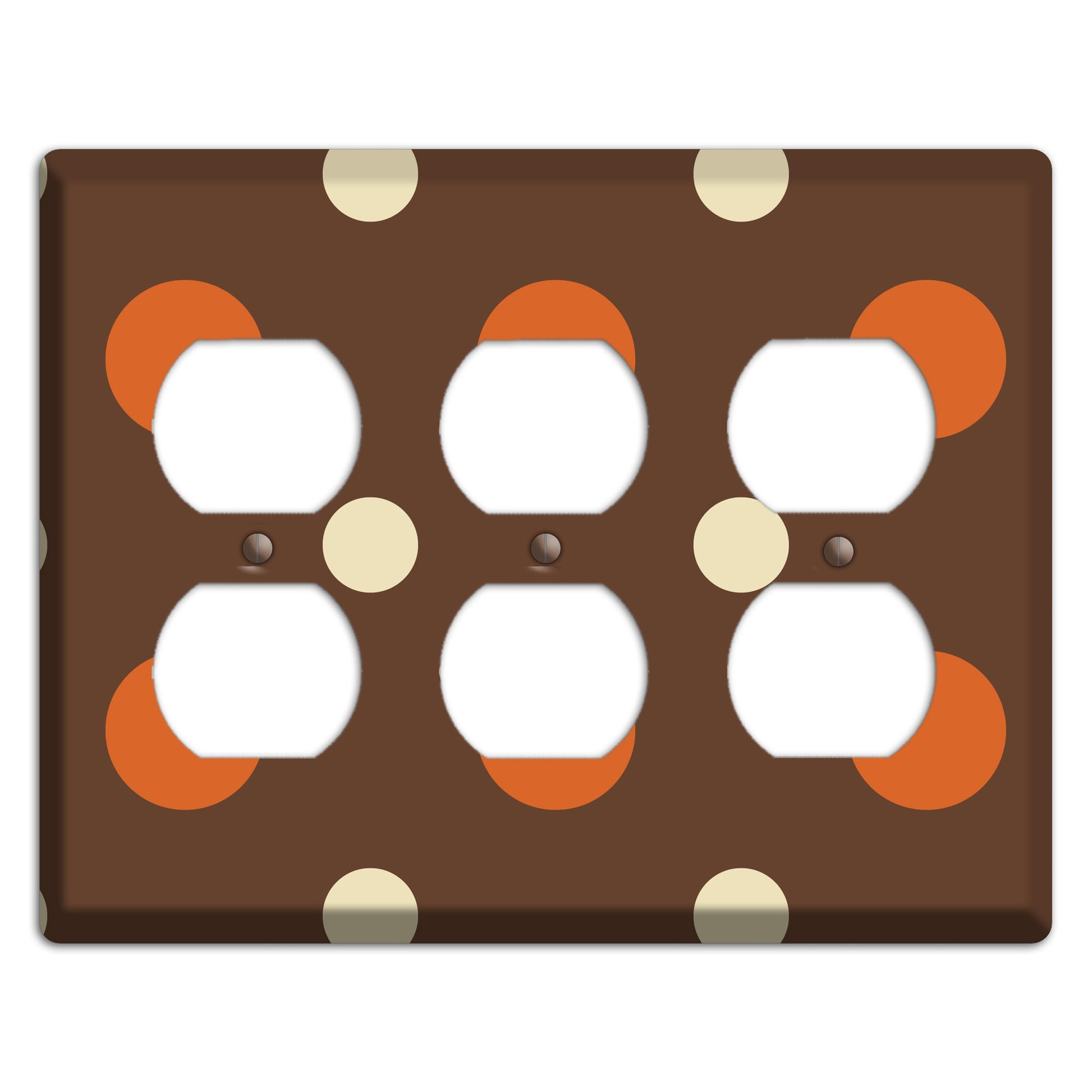 Brown with Coral and Beige Multi Medium Polka Dots 3 Duplex Wallplate