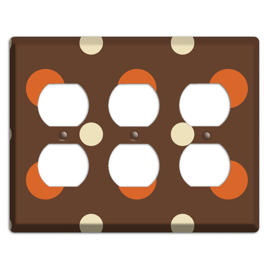 Brown with Coral and Beige Multi Medium Polka Dots 3 Duplex Wallplate