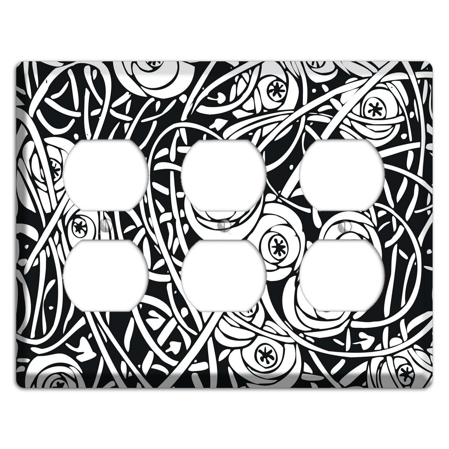 Black and White Deco Floral 3 Duplex Wallplate