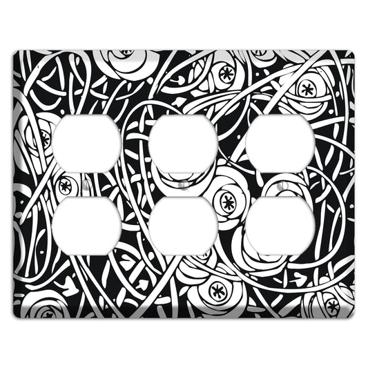 Black and White Deco Floral 3 Duplex Wallplate