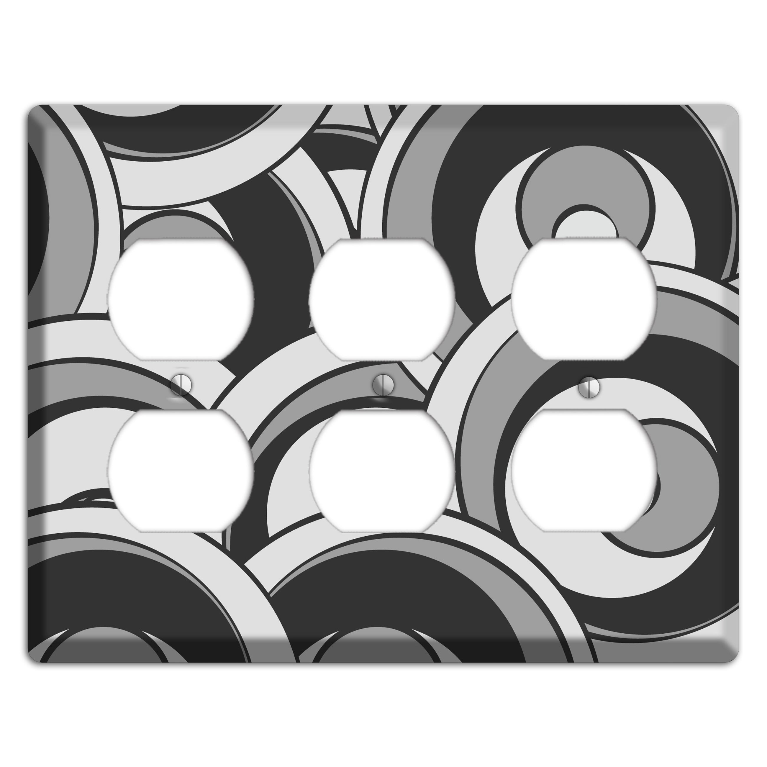 Black and Grey Deco Circles 3 Duplex Wallplate