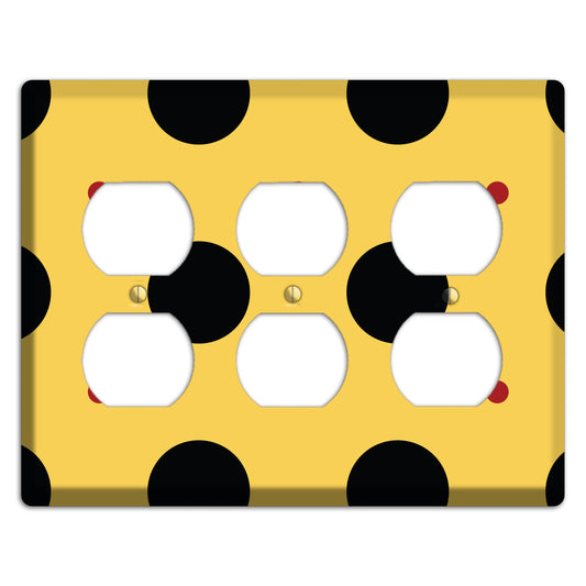 Yellow with Black and Red Multi Tiled Medium Dots 3 Duplex Wallplate