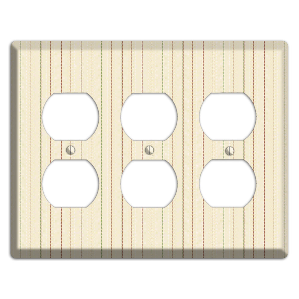 Off White Pinstripe 3 Duplex Wallplate