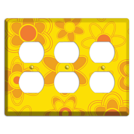 Yellow with Orange Retro Floral Contour 3 Duplex Wallplate