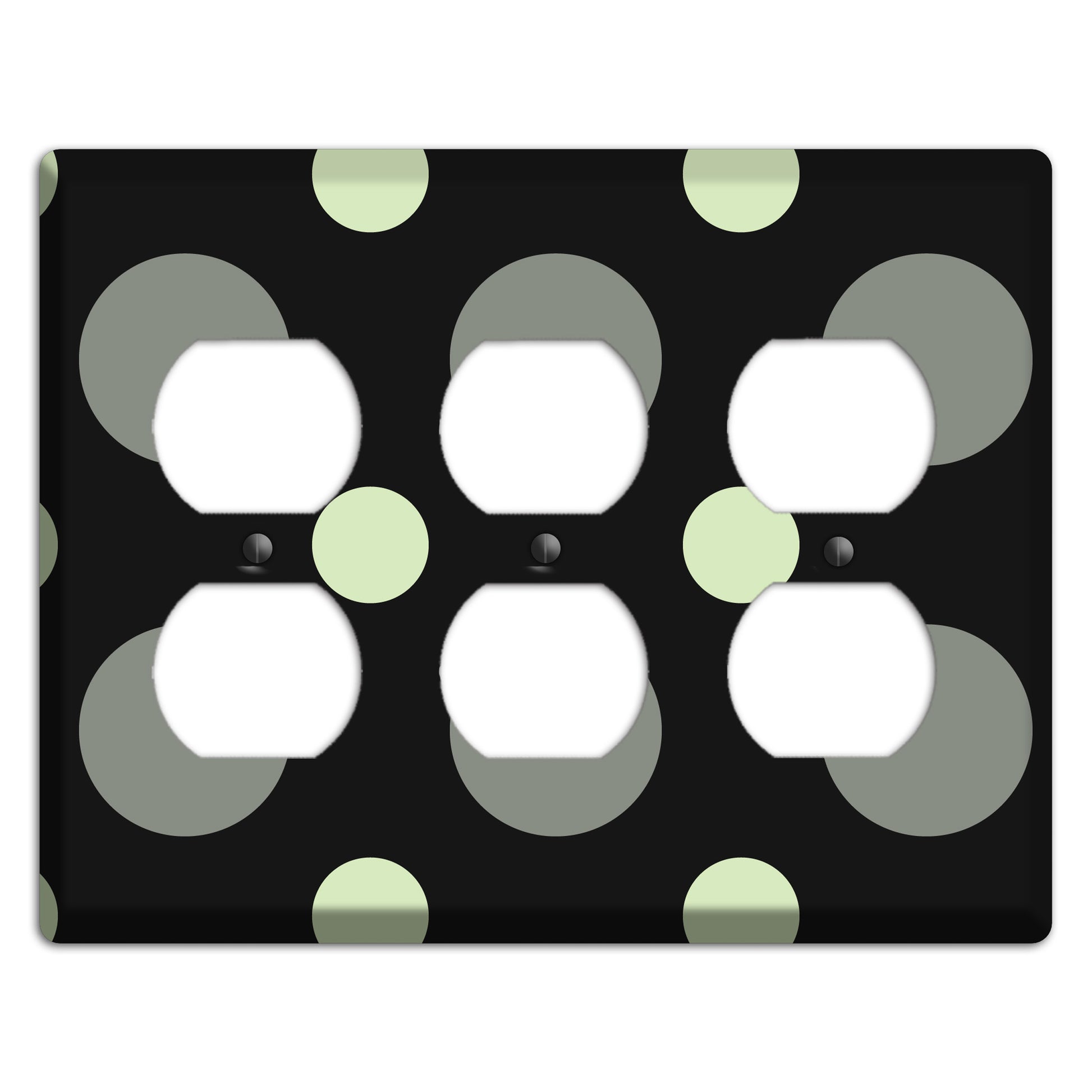 Black with Grey and Sage Multi Medium Polka Dots 3 Duplex Wallplate