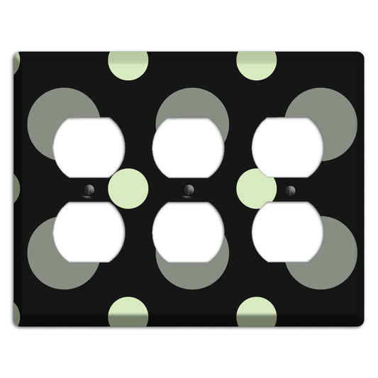 Black with Grey and Sage Multi Medium Polka Dots 3 Duplex Wallplate