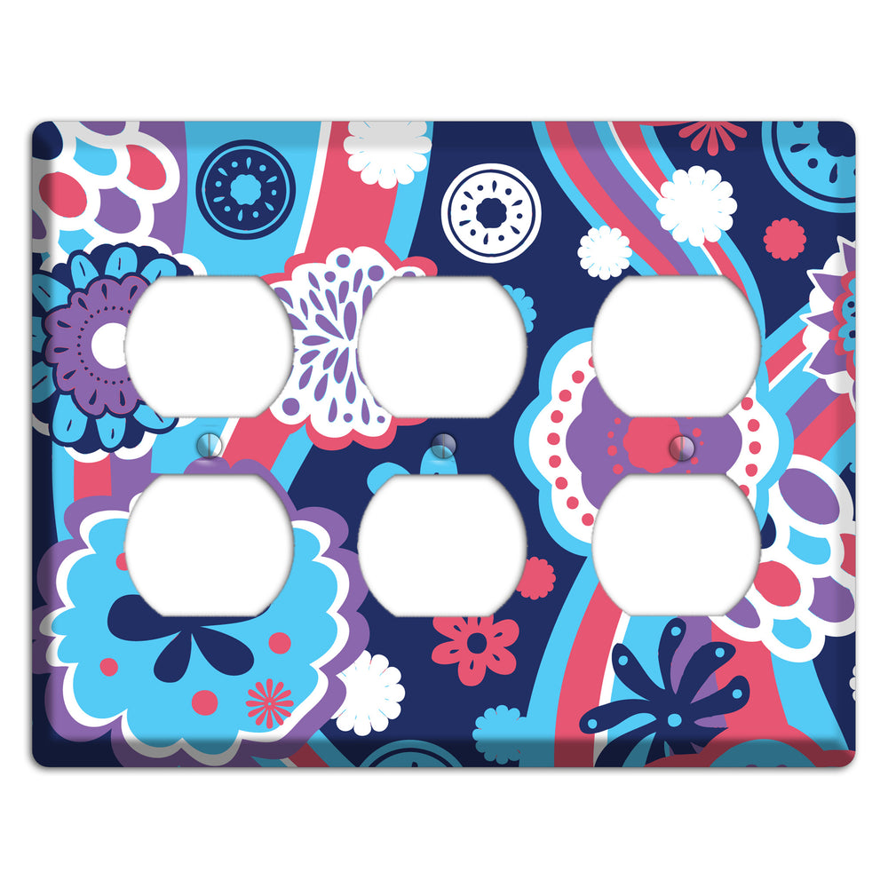 Blue Purple and Pink Retro Suzani 3 Duplex Wallplate