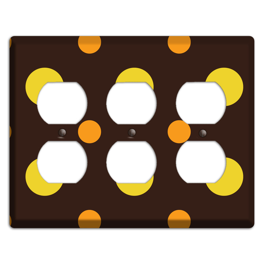 Black with Yellow and Orange Multi Medium Polka Dots 3 Duplex Wallplate