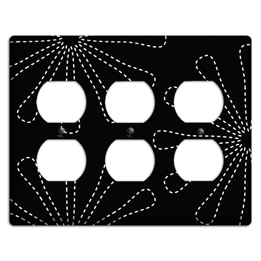 Black with White Retro Stipple Floral Contour 3 Duplex Wallplate