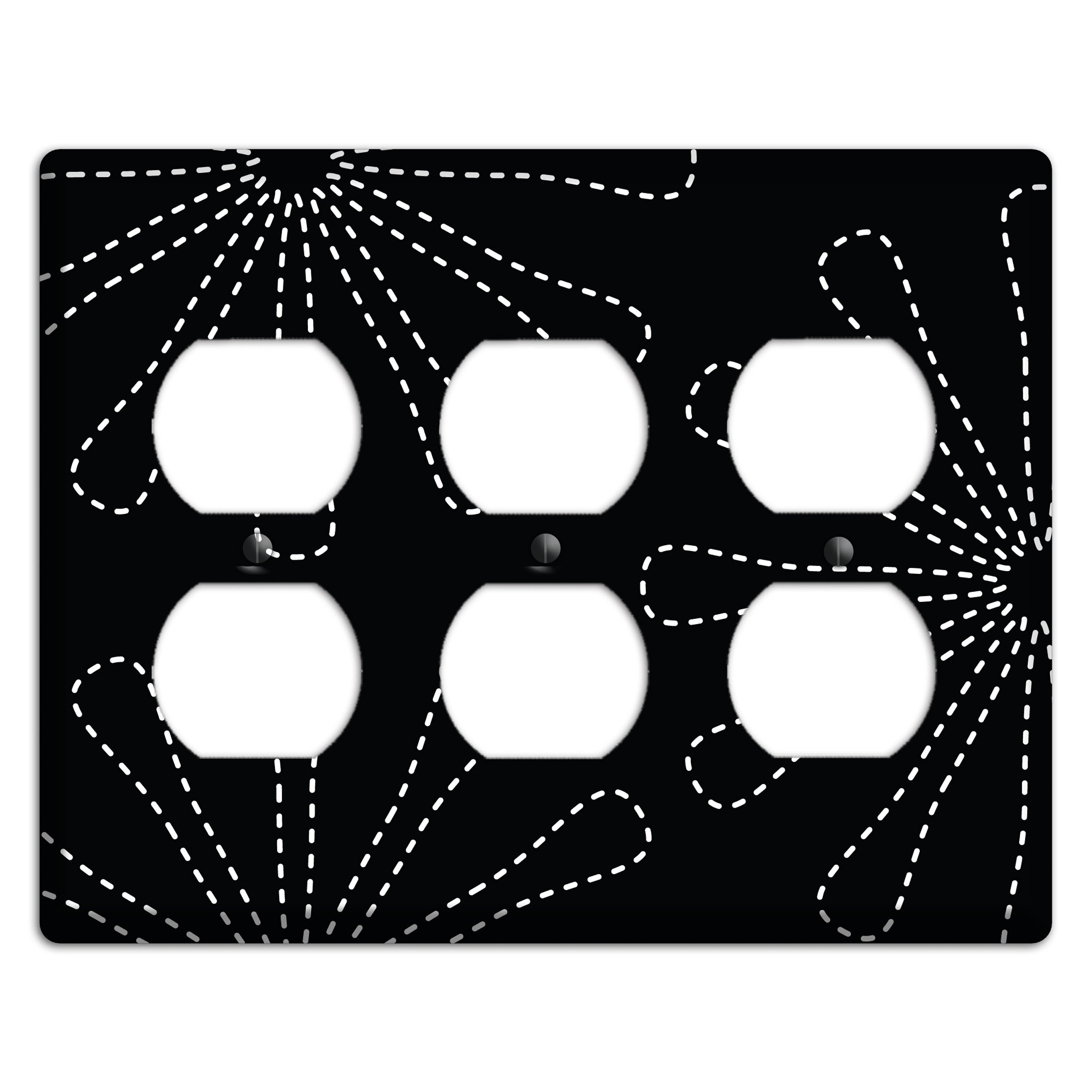 Black with White Retro Stipple Floral Contour 3 Duplex Wallplate