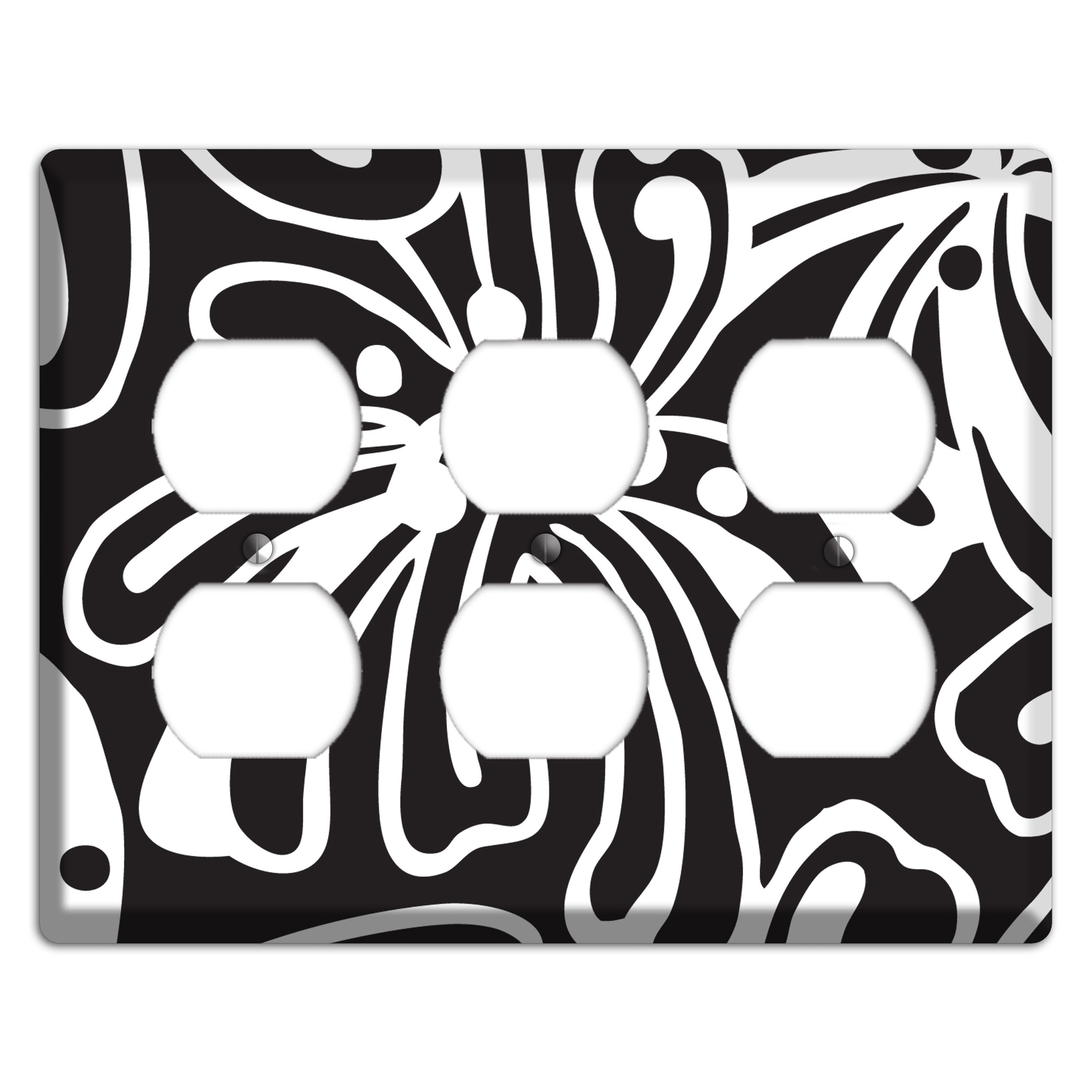 Black with White Flower 3 Duplex Wallplate