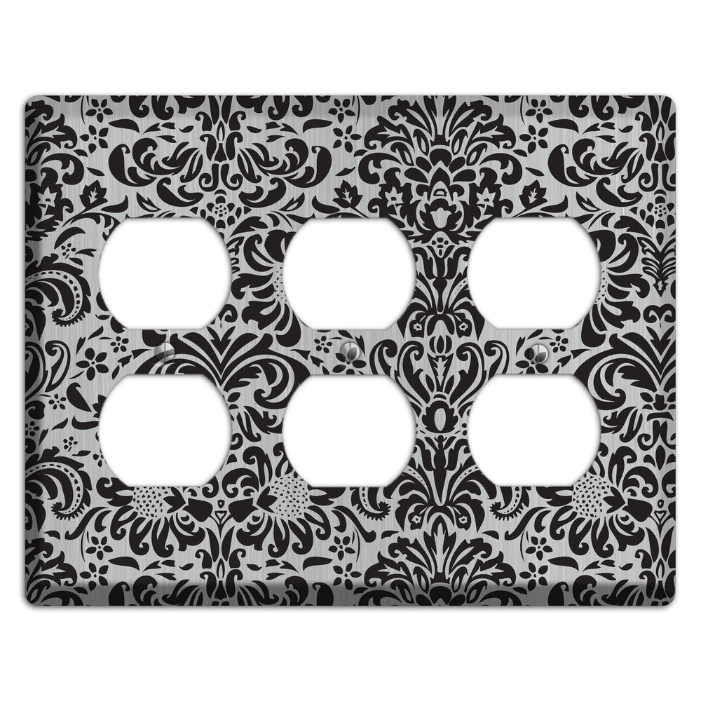Black Toile Stainless Steel 3 Duplex Wallplate