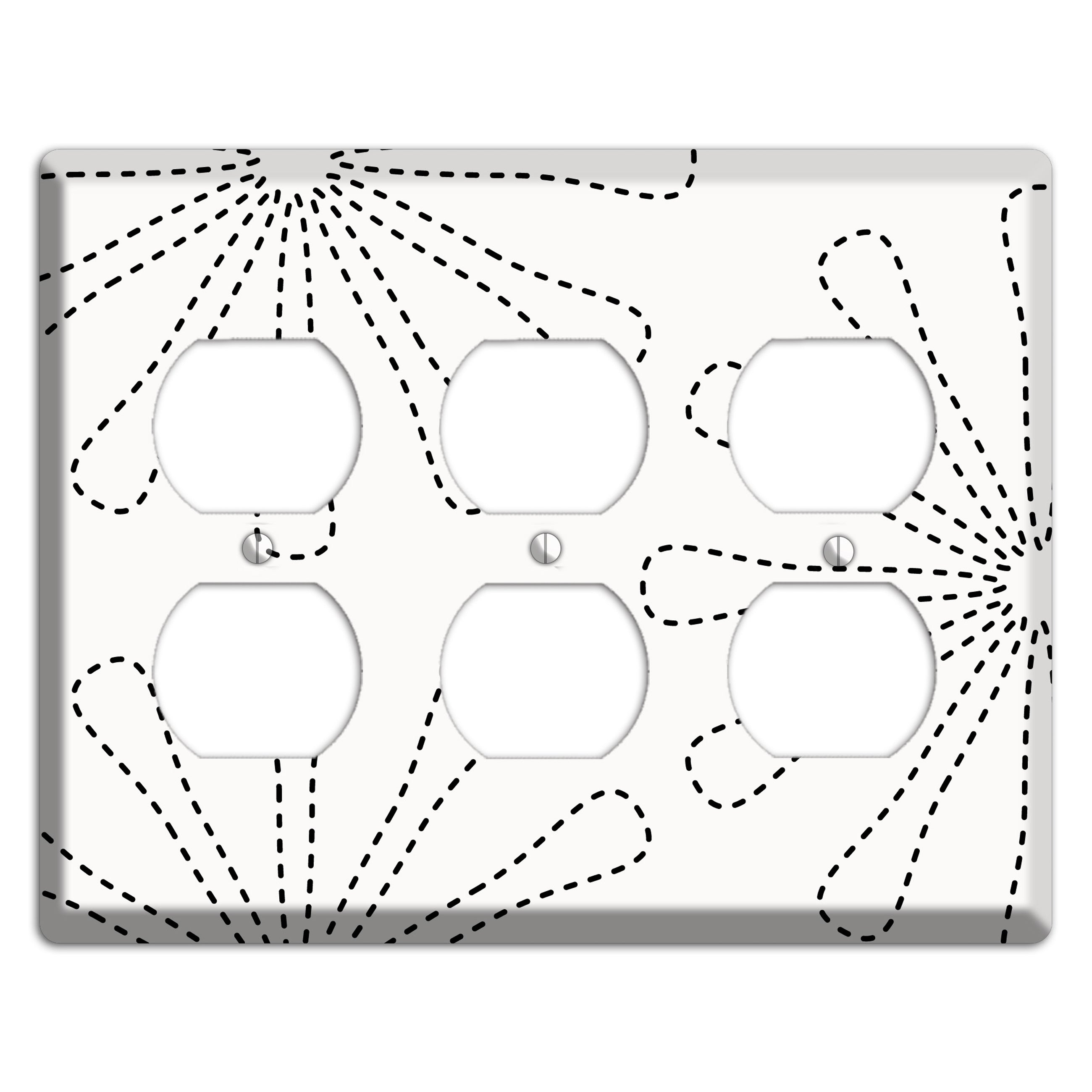 White with Black Retro Stipple Floral Contour 3 Duplex Wallplate