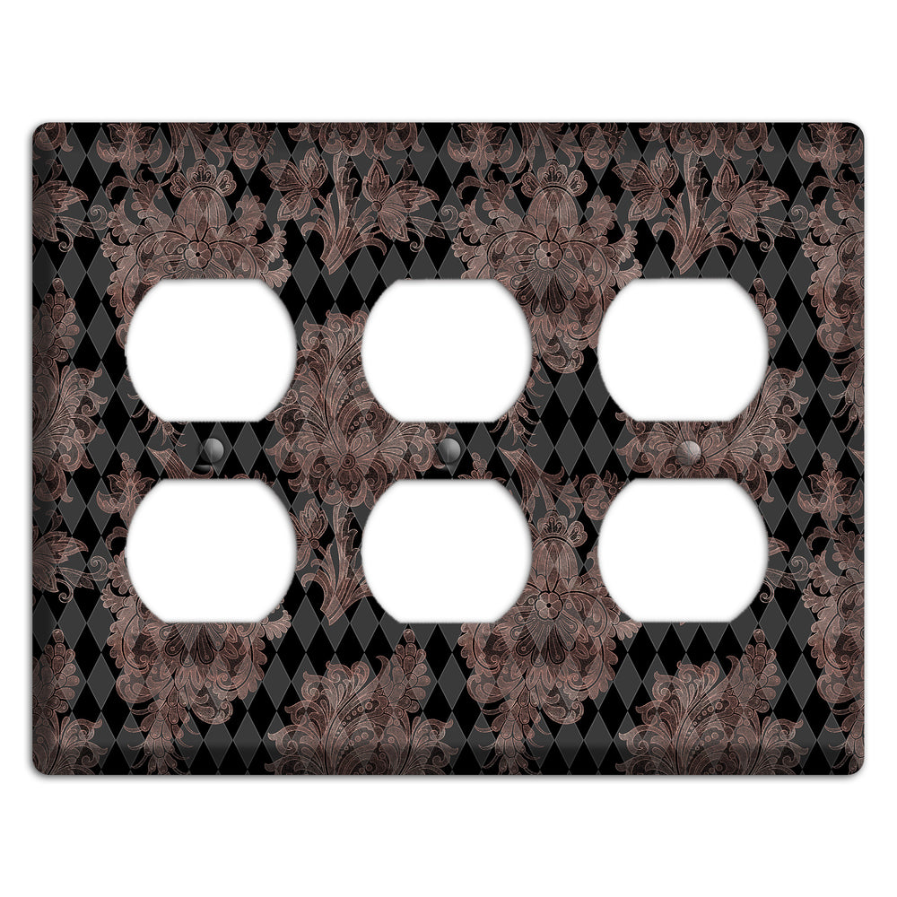 Black and Rose Ornate Diamond 3 Duplex Wallplate