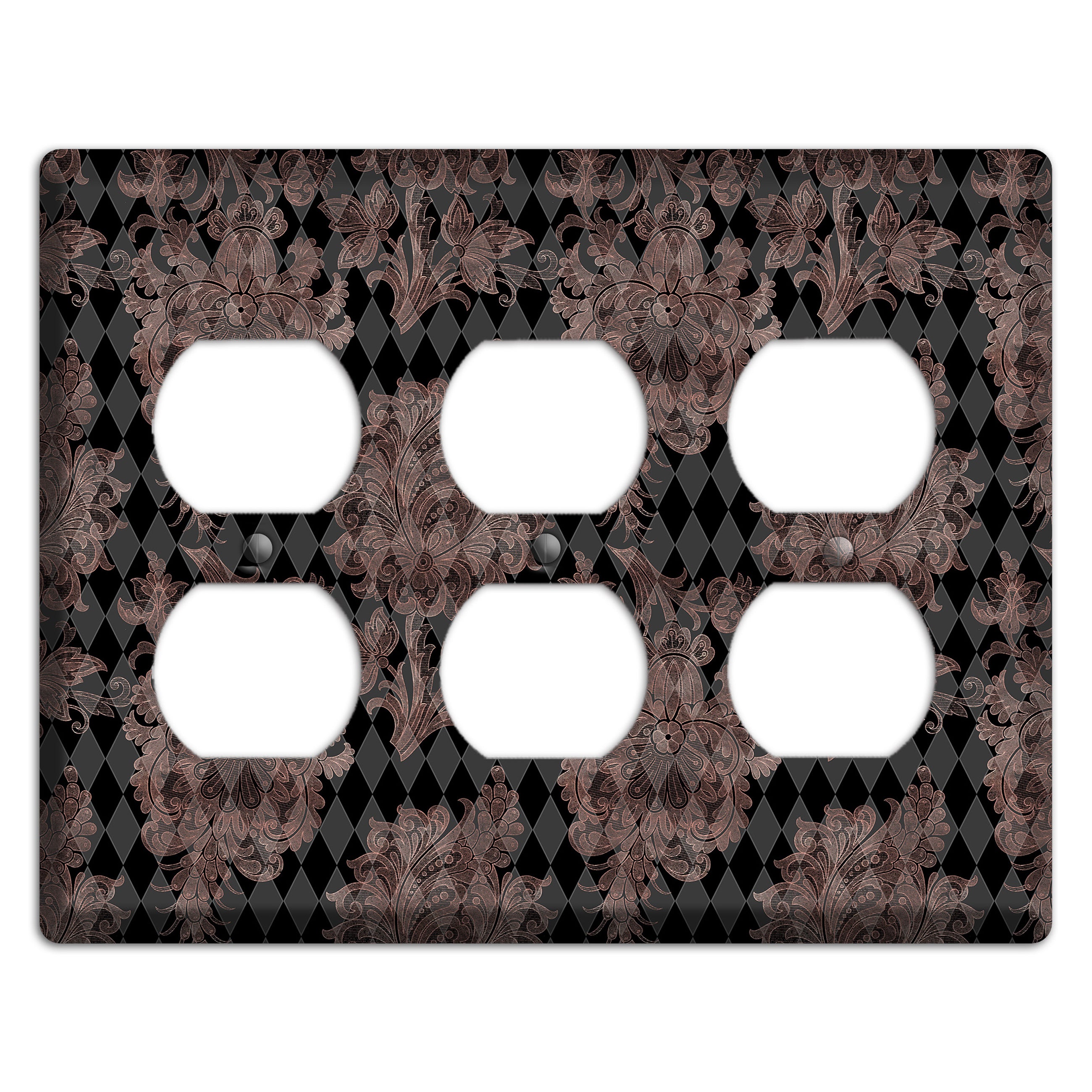 Black and Rose Ornate Diamond 3 Duplex Wallplate