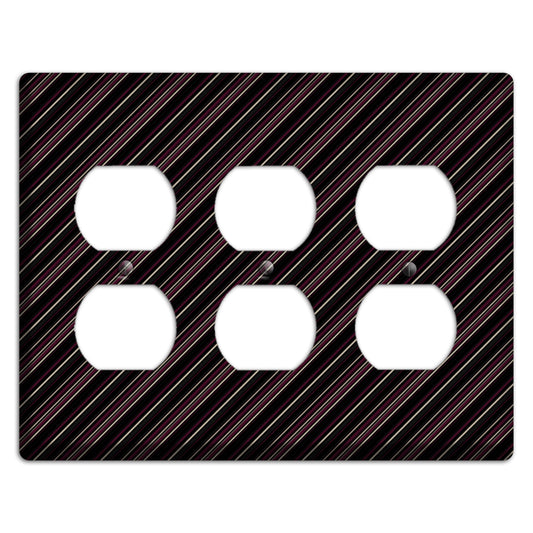 Black with White and Burgundy Angled Pinstripe 3 Duplex Wallplate
