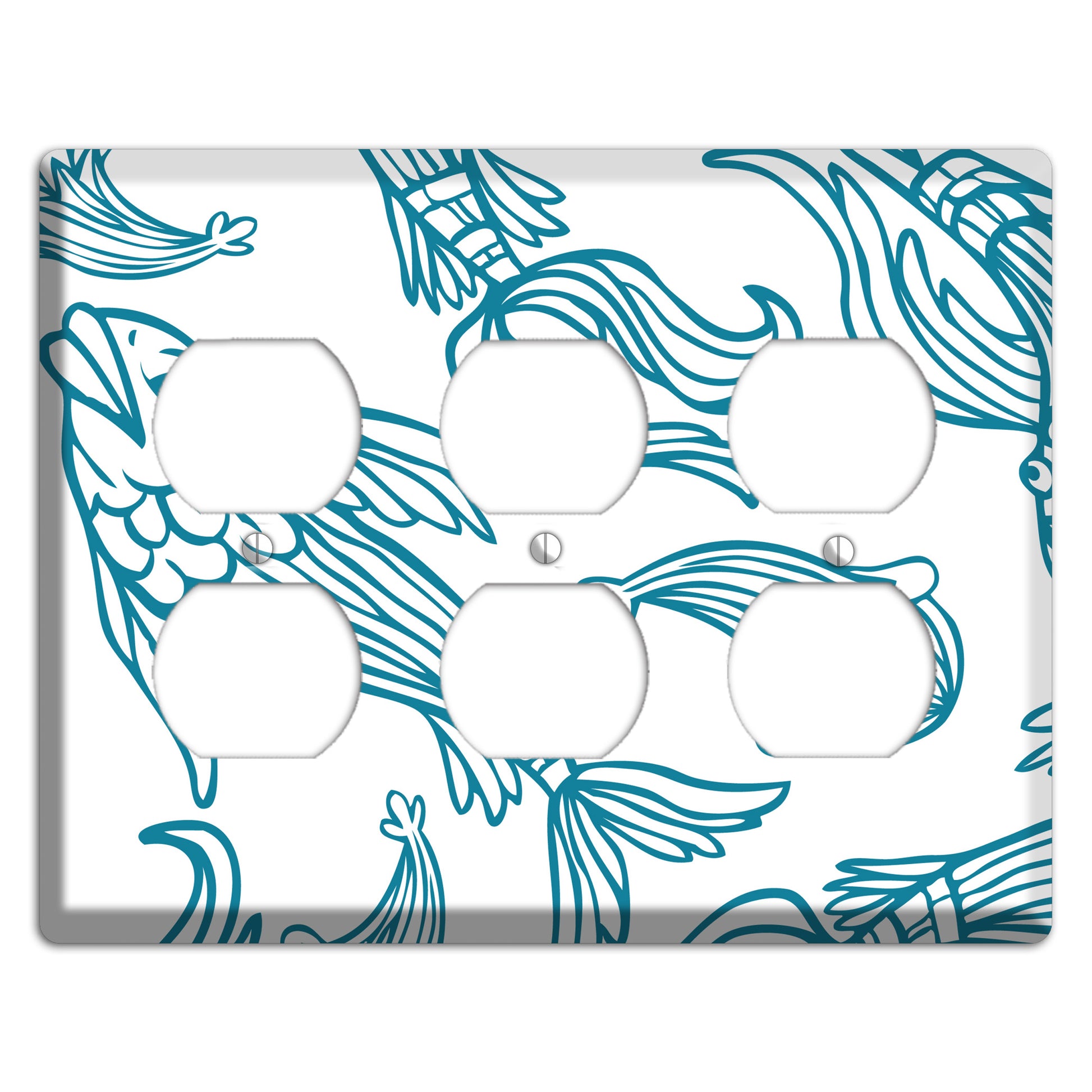 Teal and White Koi 3 Duplex Wallplate