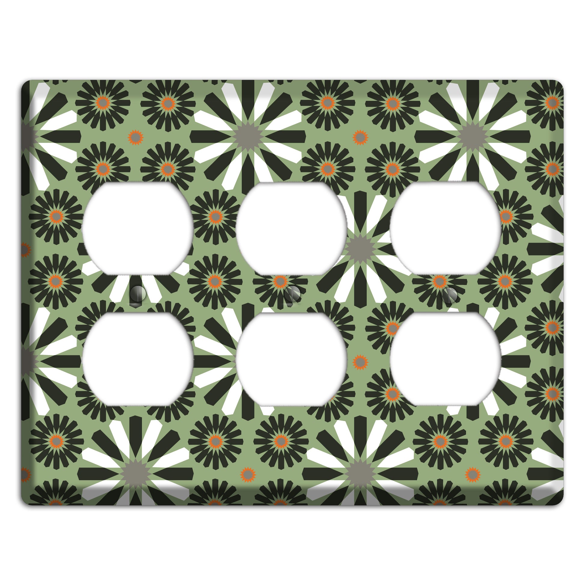 Olive with Scandinavian Floral 3 Duplex Wallplate