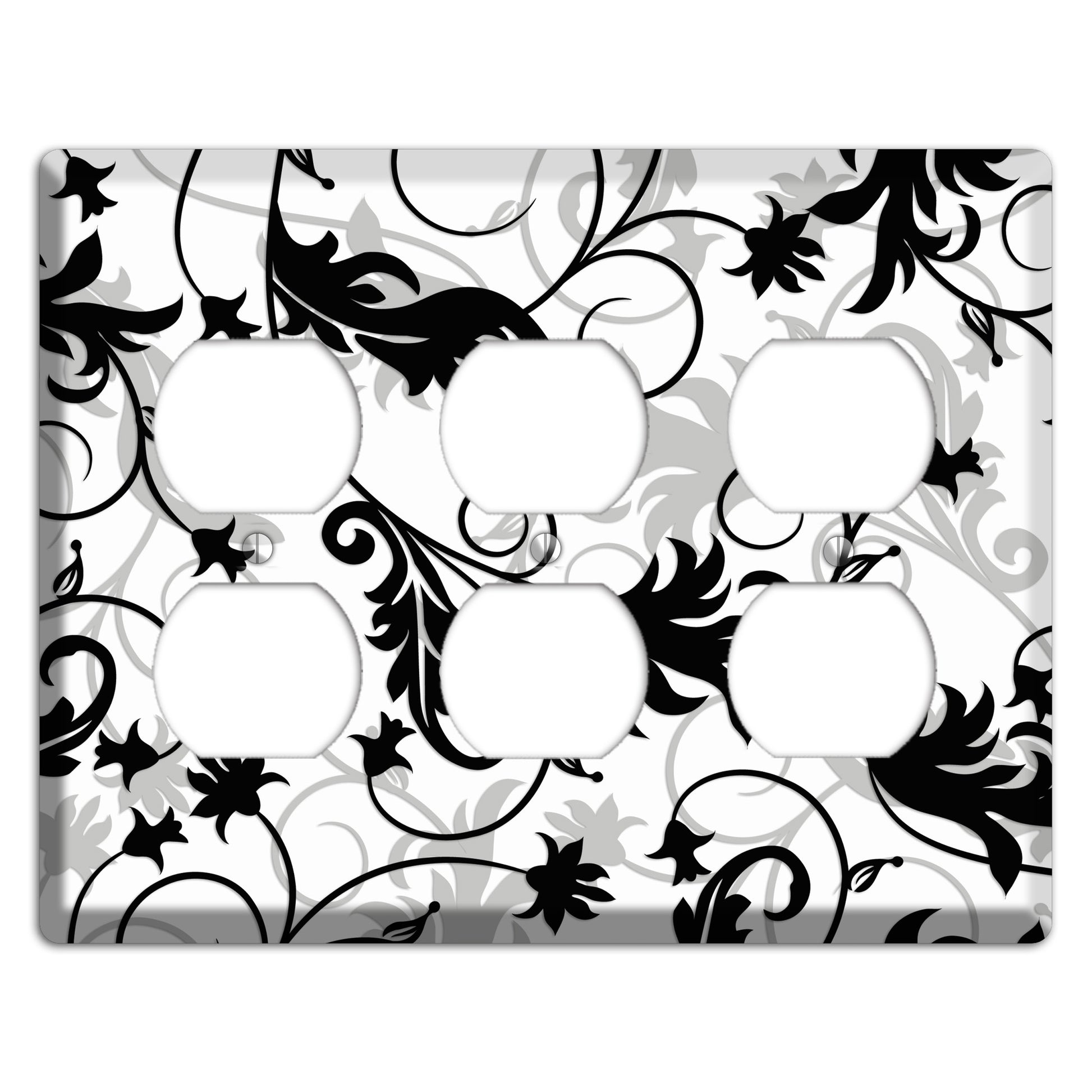 Black White and Grey Victorian Sprig 3 Duplex Wallplate