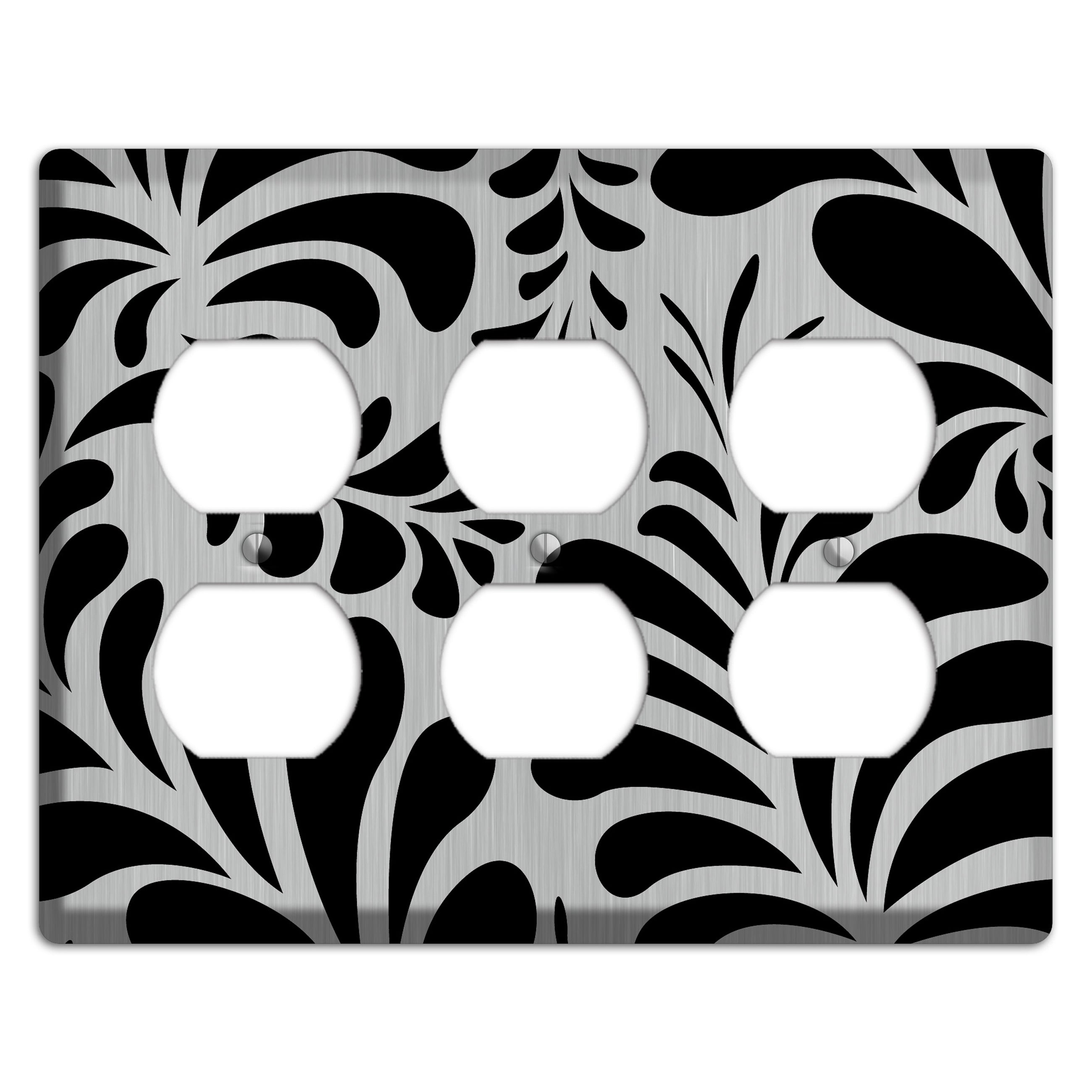 Black Herati  Stainless 3 Duplex Wallplate