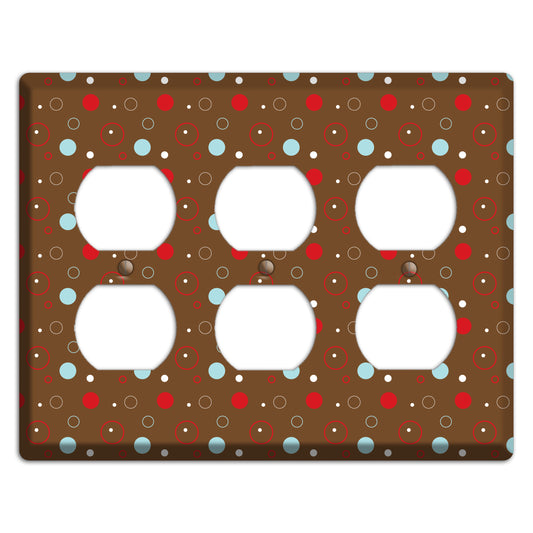 Brown with Red and Dusty Blue Dots and Circles 3 Duplex Wallplate
