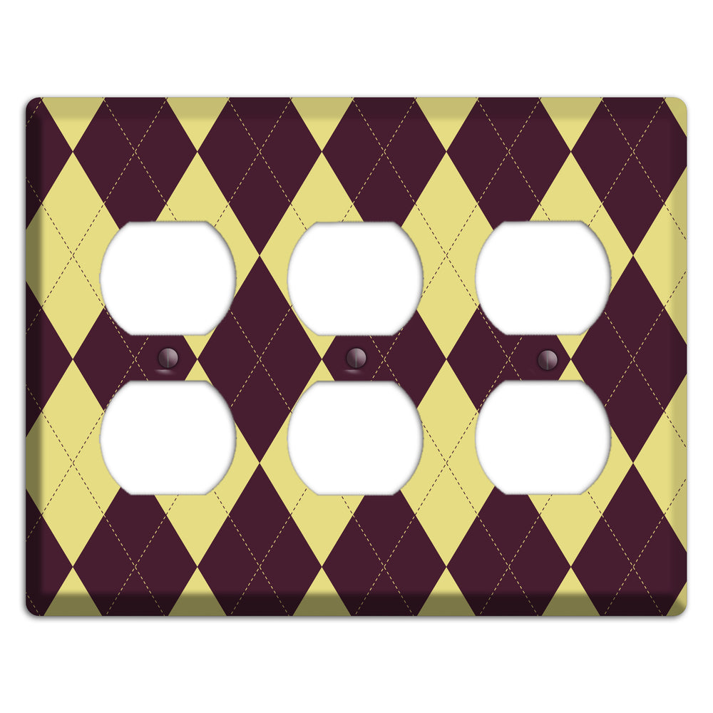 Yellow and Dark Maroon Argyle 3 Duplex Wallplate