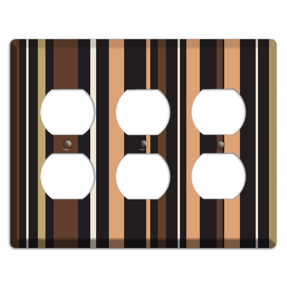 Multi Brown and Coral Vertical Stripe 3 Duplex Wallplate