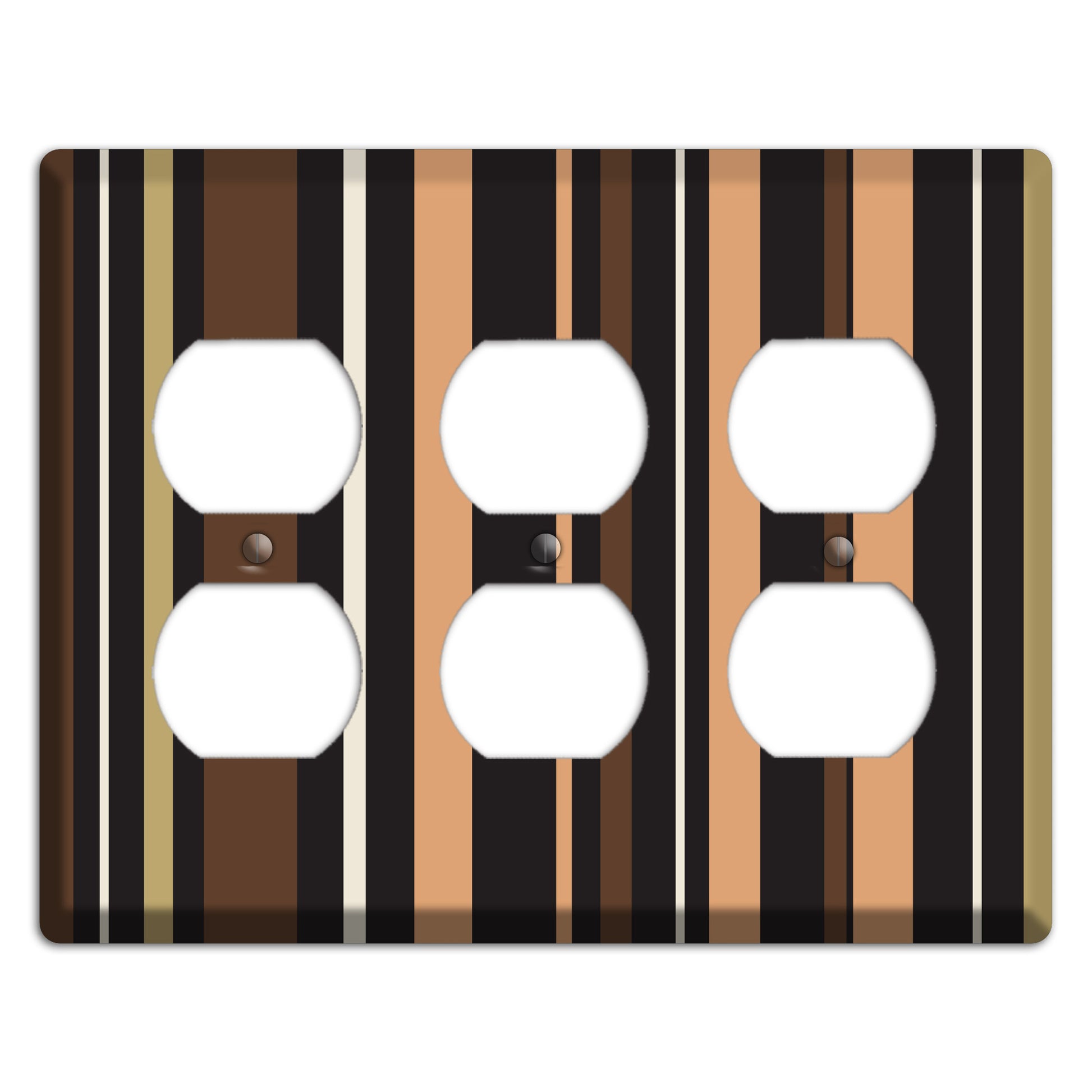 Multi Brown and Coral Vertical Stripe 3 Duplex Wallplate