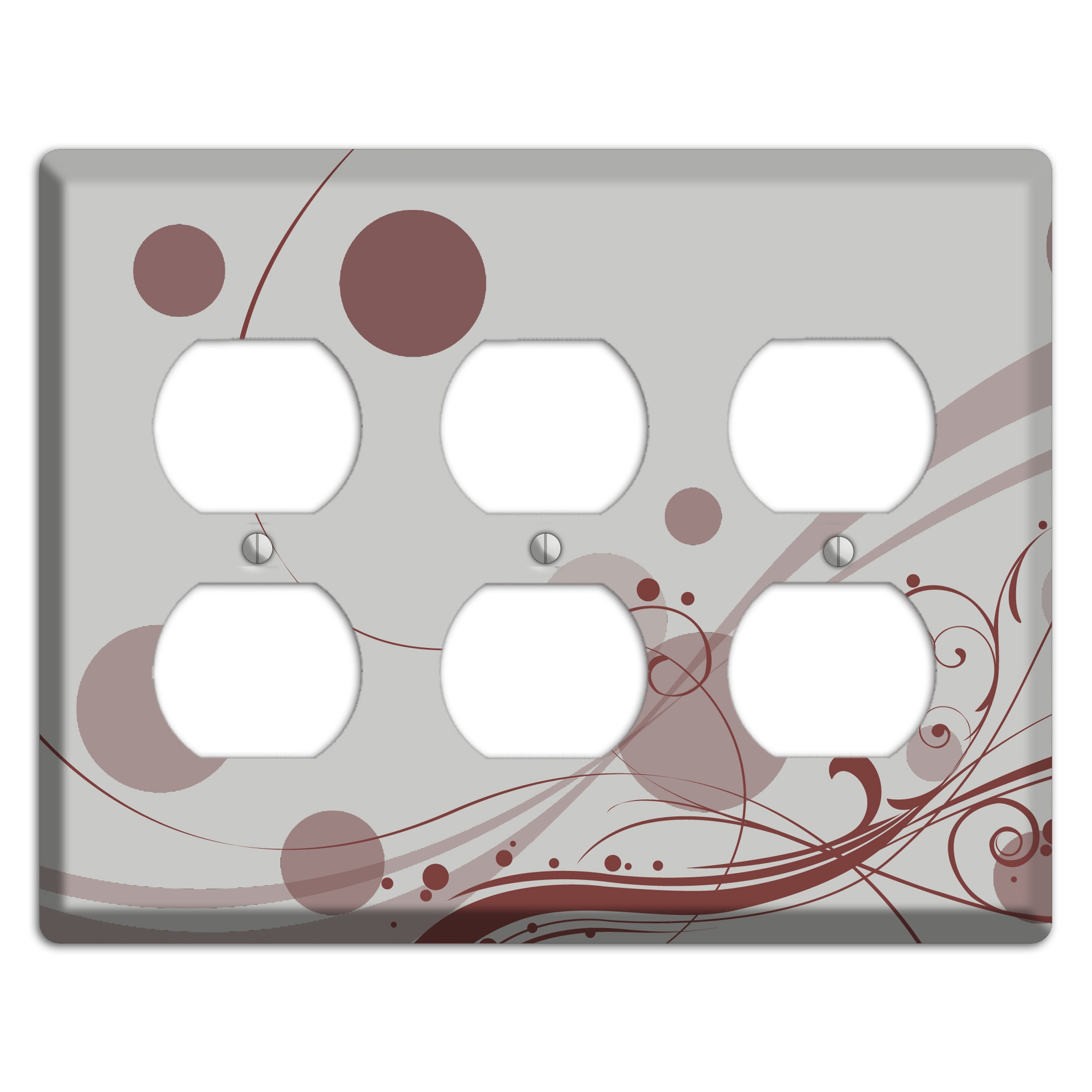 Grey with Maroon Dots and Swirls 3 Duplex Wallplate