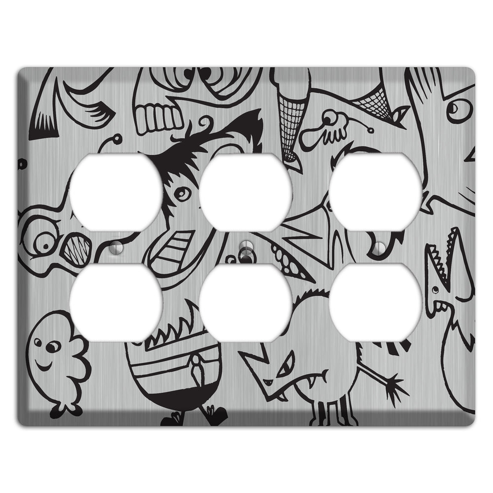 Whimsical Faces 3 Stainless Steel 3 Duplex Wallplate