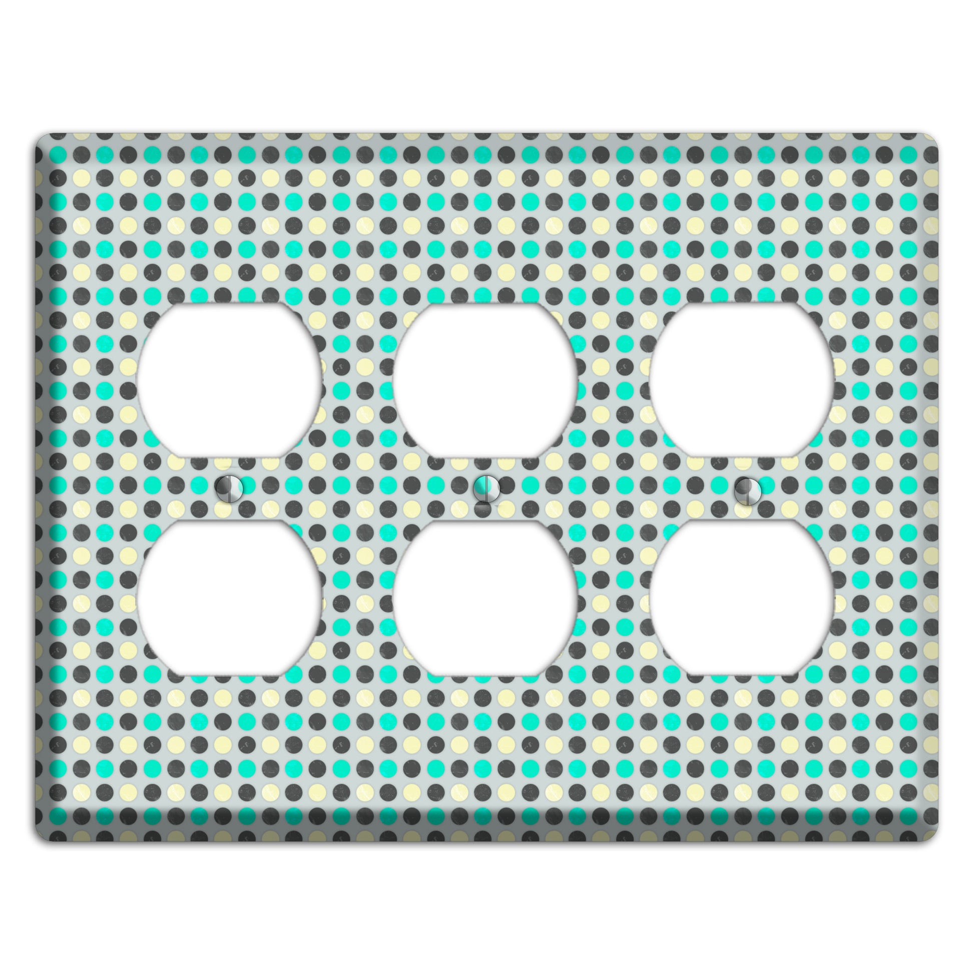 Grey with Black Off White and Turquoise Dots 3 Duplex Wallplate