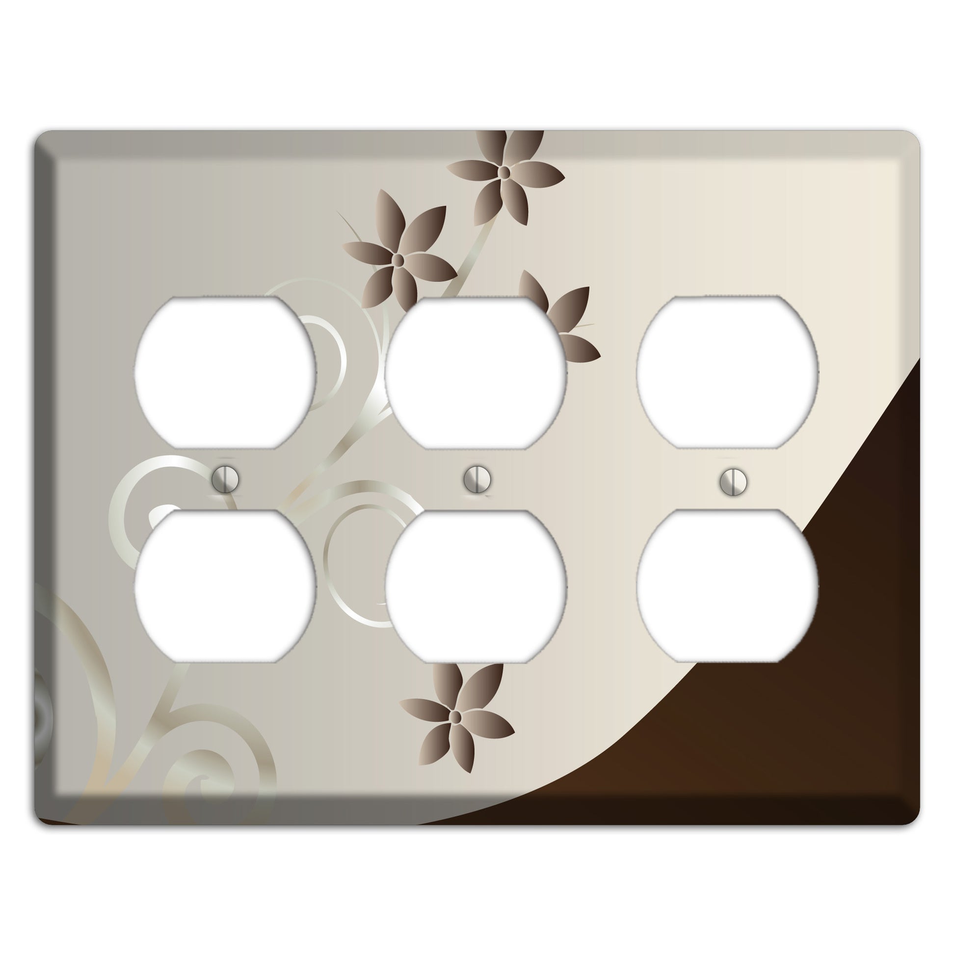 Grey Floral Swirl Sprig 3 Duplex Wallplate