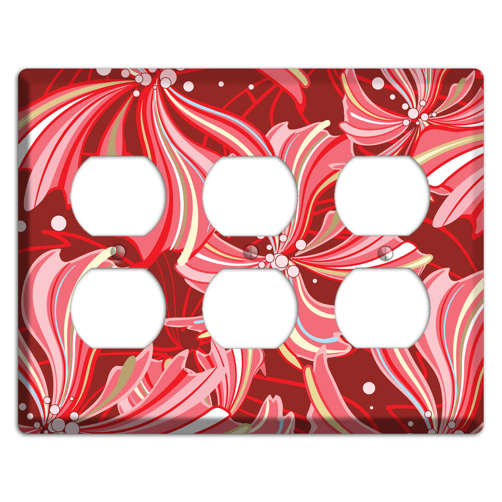 Red Deco Blossoms 3 Duplex Wallplate