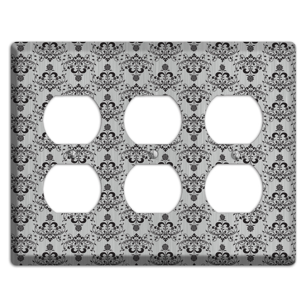 Black Cartouche Half Drop Stainless Steel 3 Duplex Wallplate