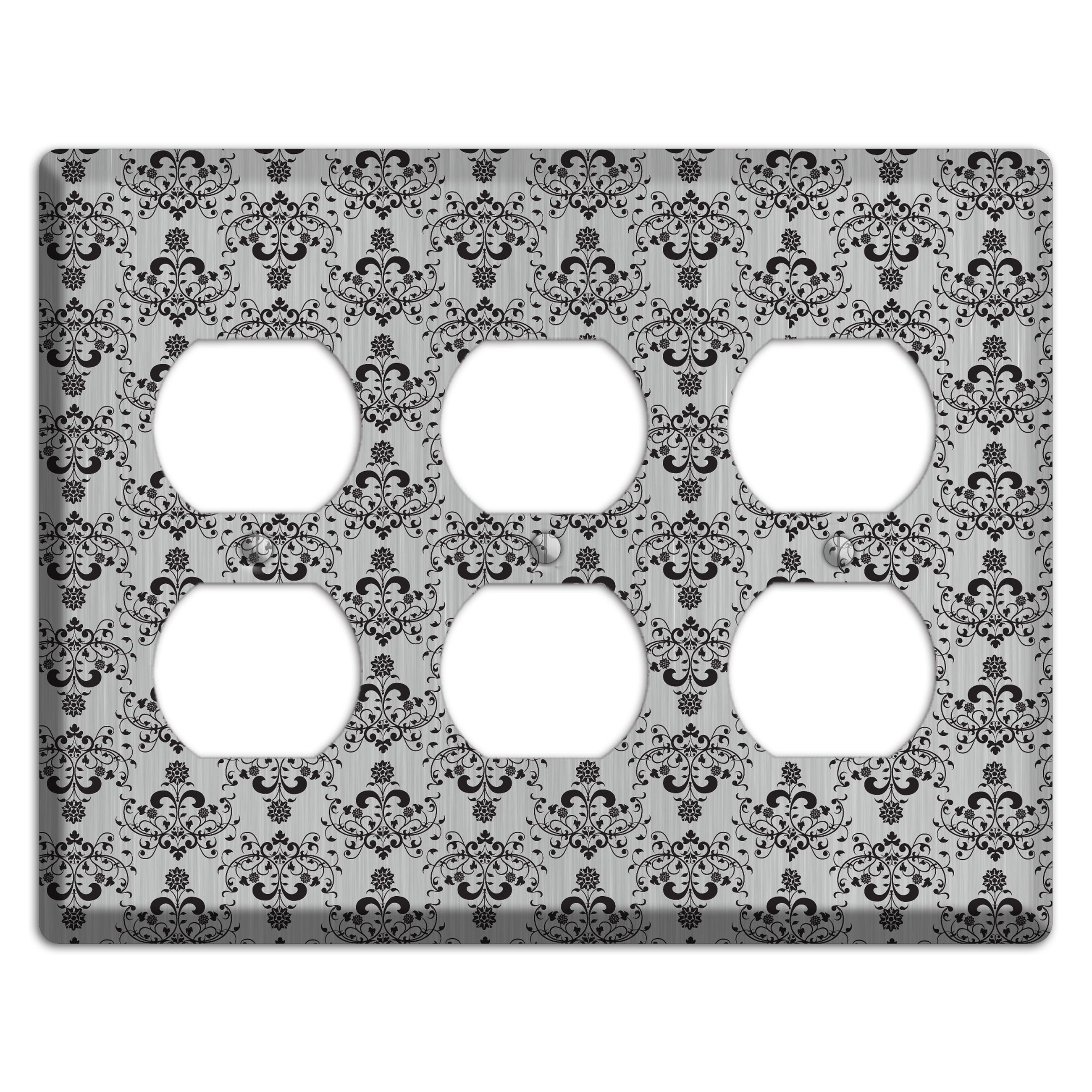 Black Cartouche Half Drop  Stainless 3 Duplex Wallplate