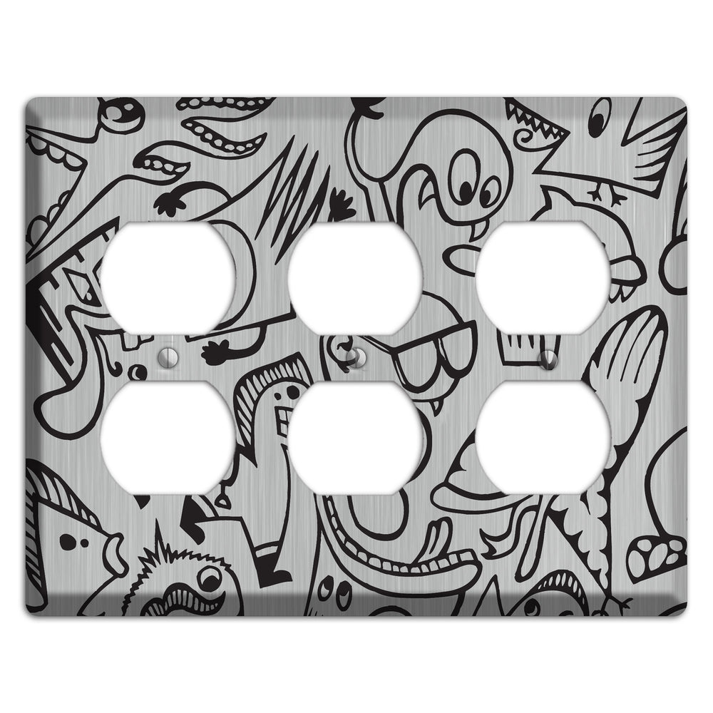Whimsical Faces 1 Stainless Steel 3 Duplex Wallplate