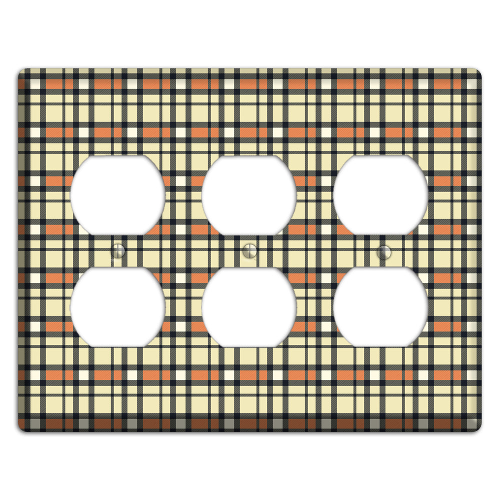 Beige and Brown Plaid 3 Duplex Wallplate