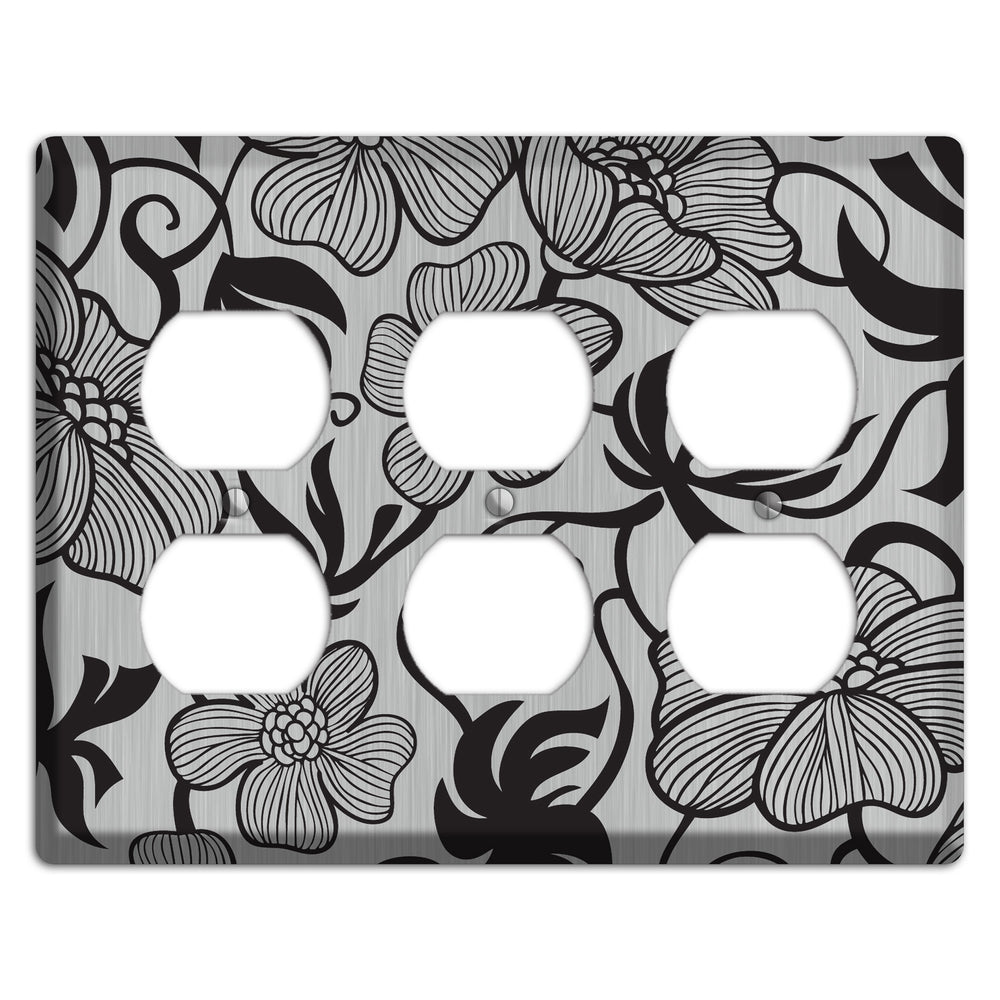 Stainless Steel with Black Tropical 3 Duplex Wallplate