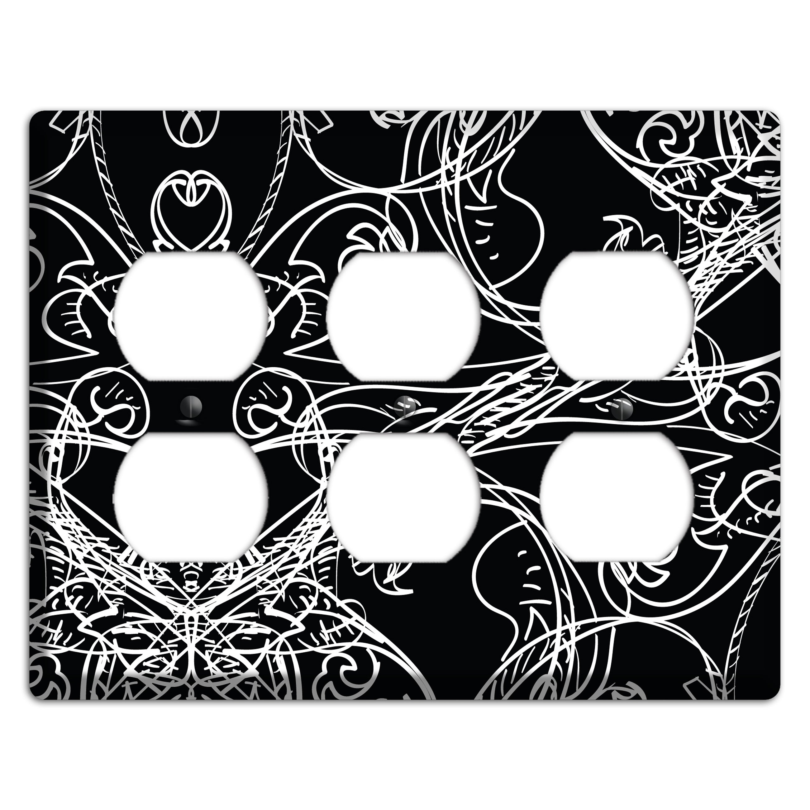 Black Deco Sketch 3 Duplex Wallplate