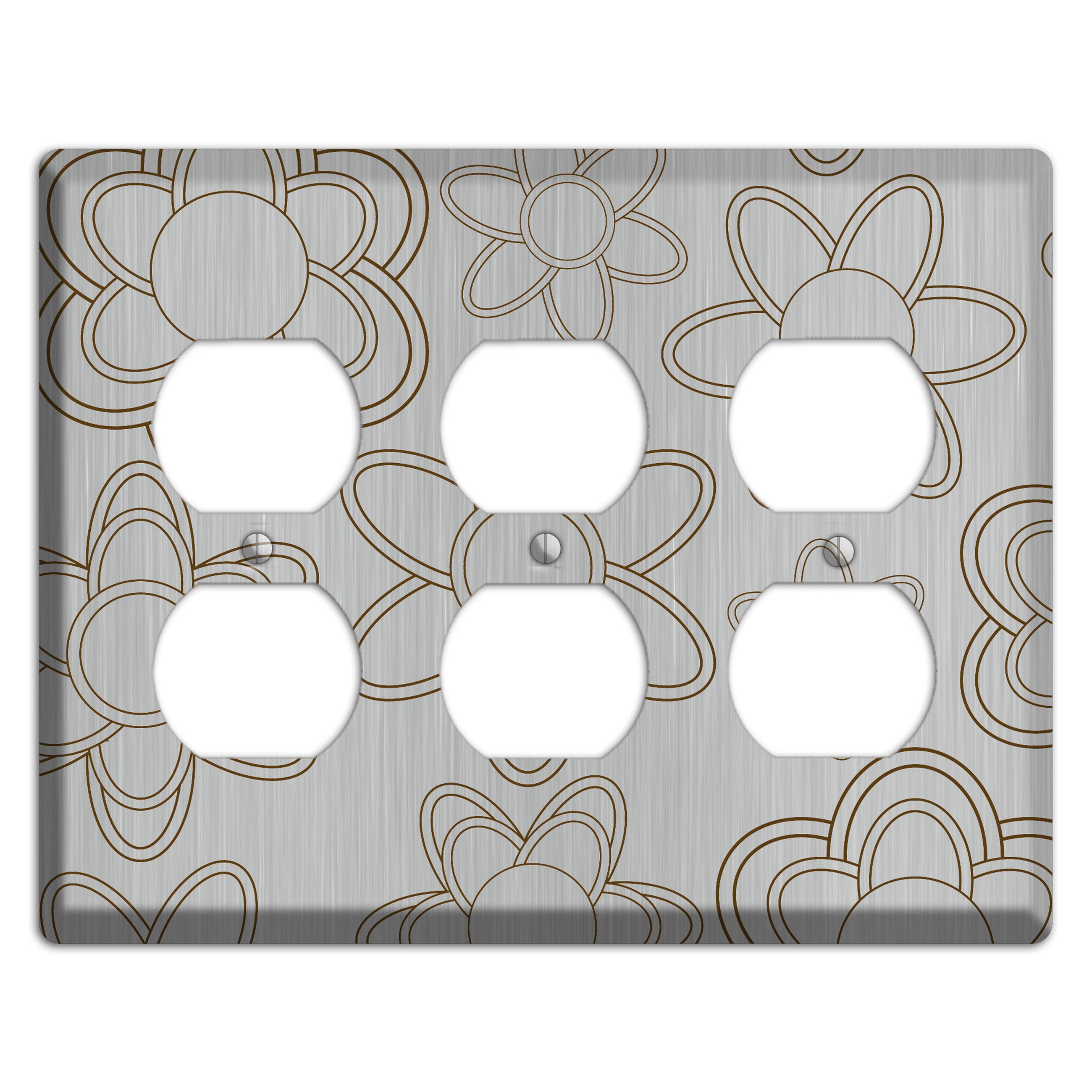 Retro Floral Contour  Stainless 3 Duplex Wallplate