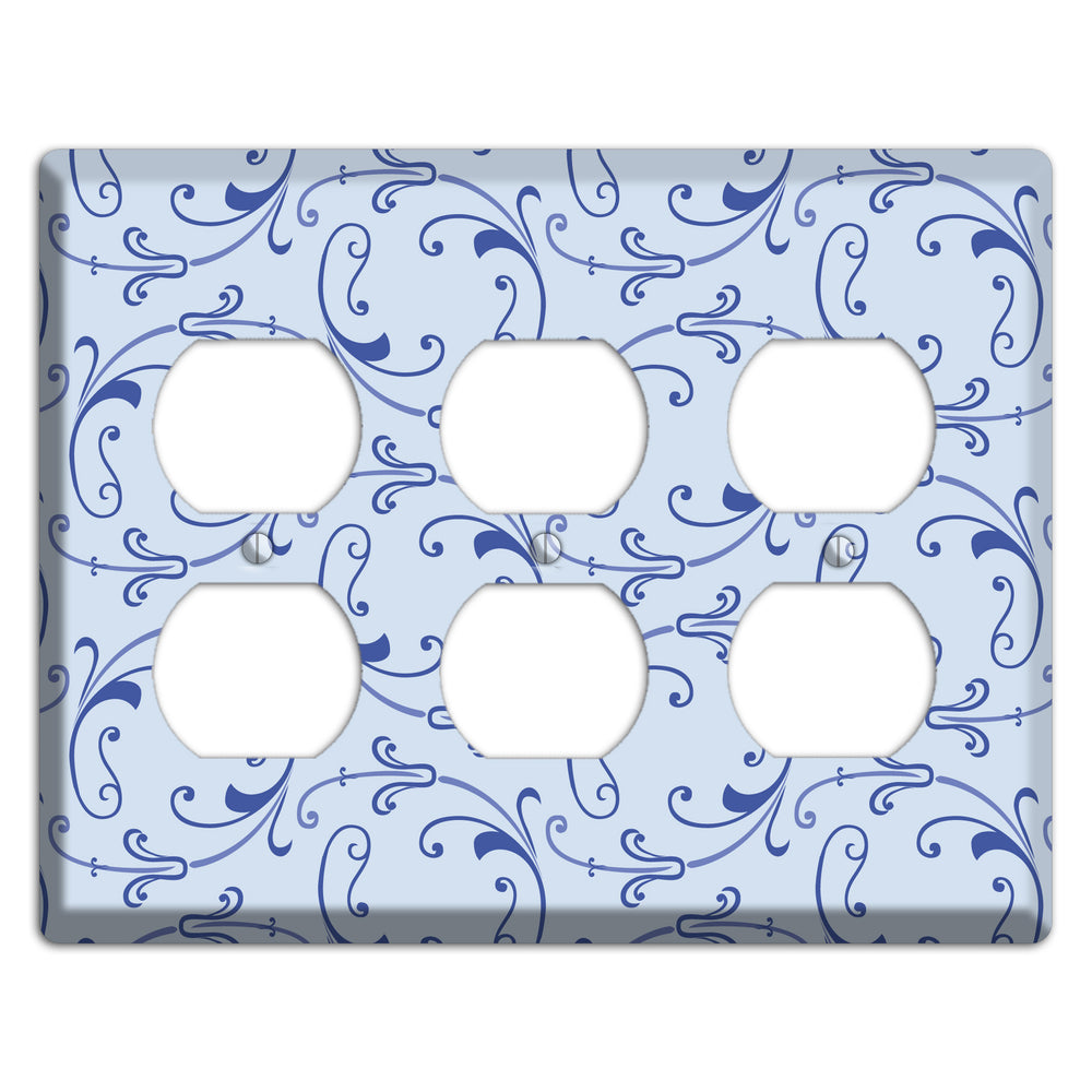 Light Blue Victorian Sprig 3 Duplex Wallplate