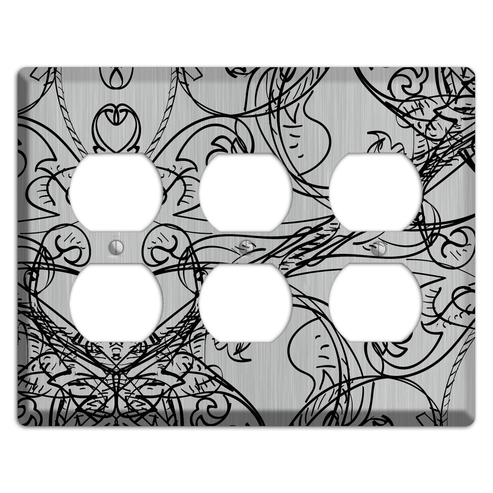 Black Deco Sketch Stainless Steel 3 Duplex Wallplate