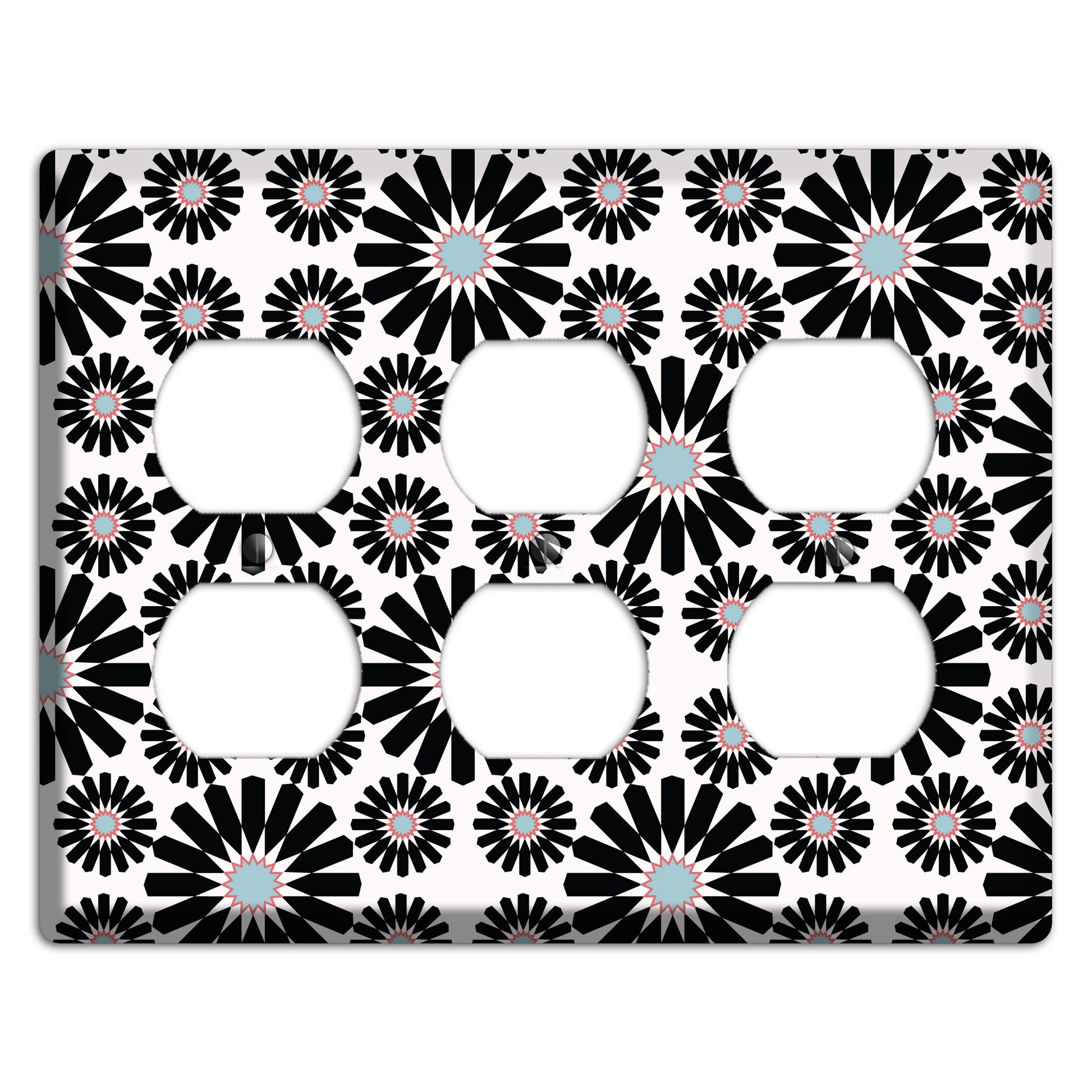 Dusty Blue Maroon Scandinavian Floral 3 Duplex Wallplate