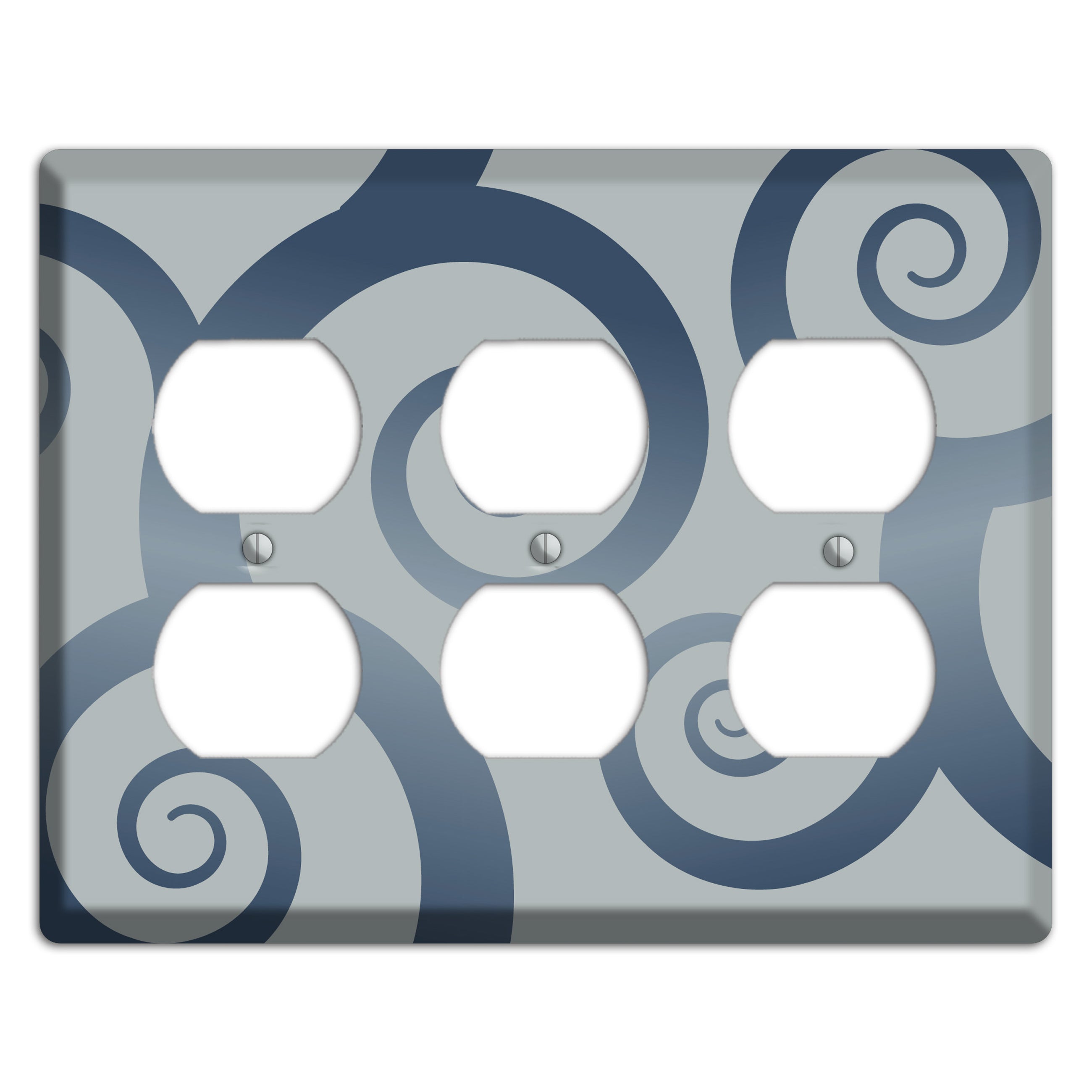 Grey with Blue Large Swirl 3 Duplex Wallplate