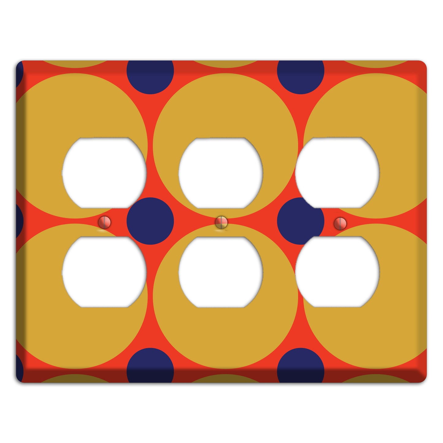 Red with Mustard and Blue Multi Tiled Large Dots 3 Duplex Wallplate