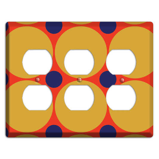 Red with Mustard and Blue Multi Tiled Large Dots 3 Duplex Wallplate