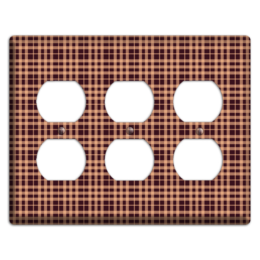 Beige and Black Plaid 3 Duplex Wallplate
