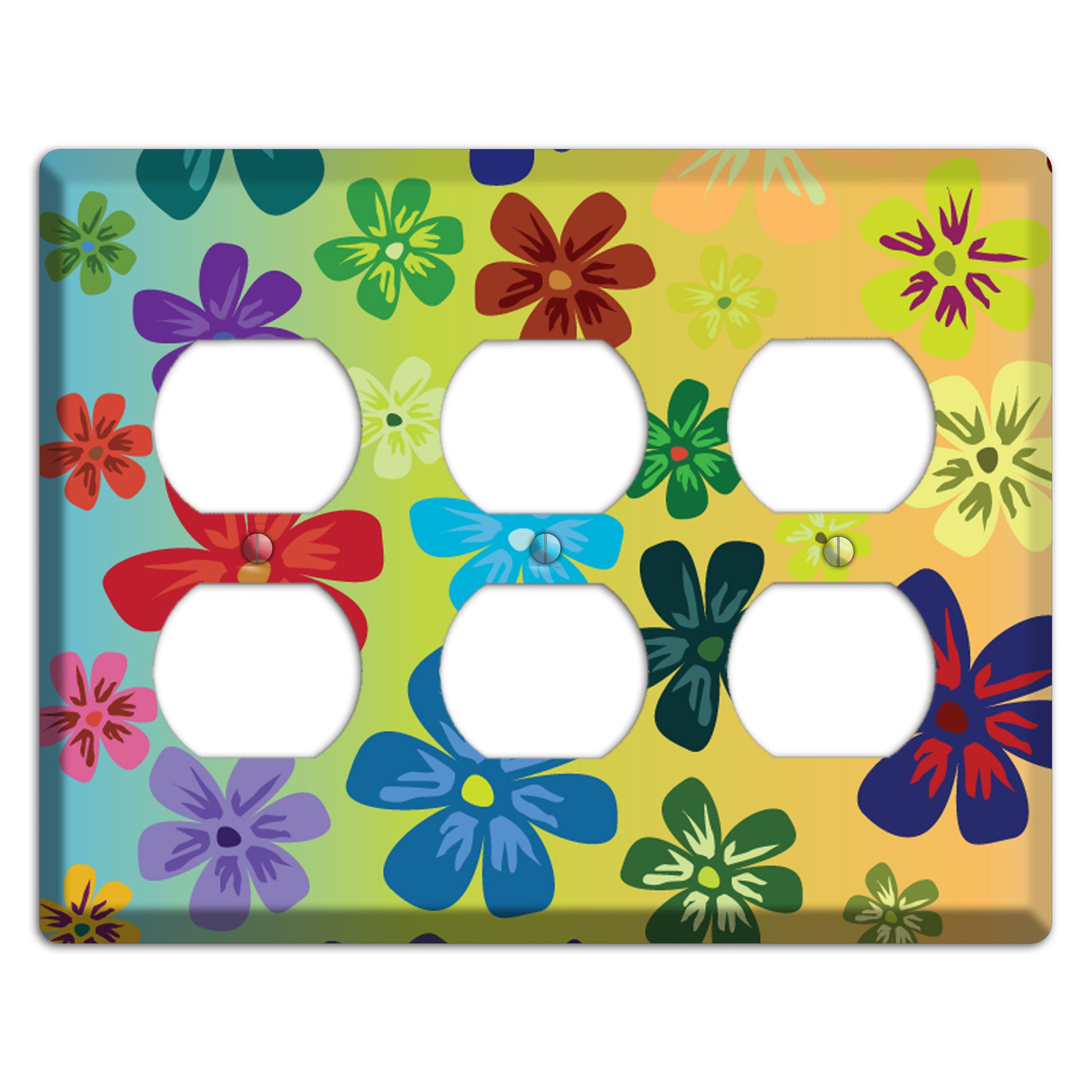 Blue to yellow Flowers 3 Duplex Wallplate