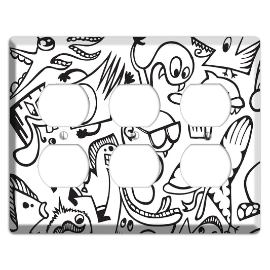 Black and White Whimsical Faces 1 3 Duplex Wallplate