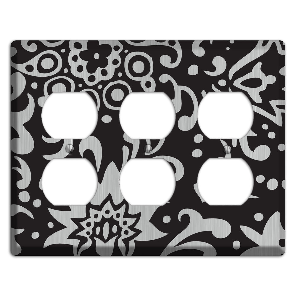 Black Boteh Stainless Steel 3 Duplex Wallplate
